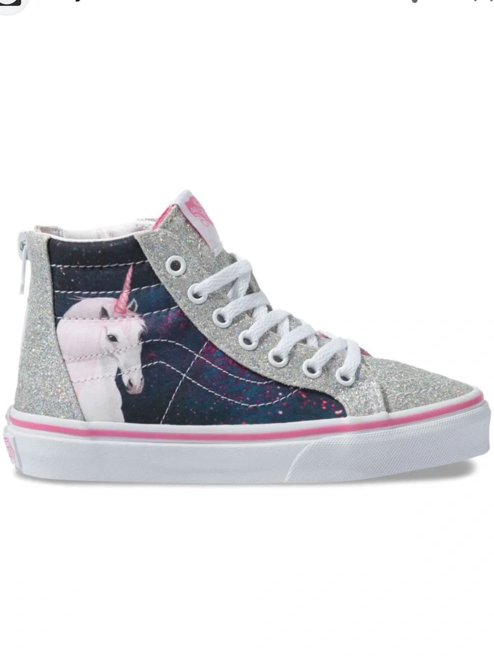Vans Sk8-Hi Zip Digi Unicorn Sneaker Silver Glitter Size 4 NWOT